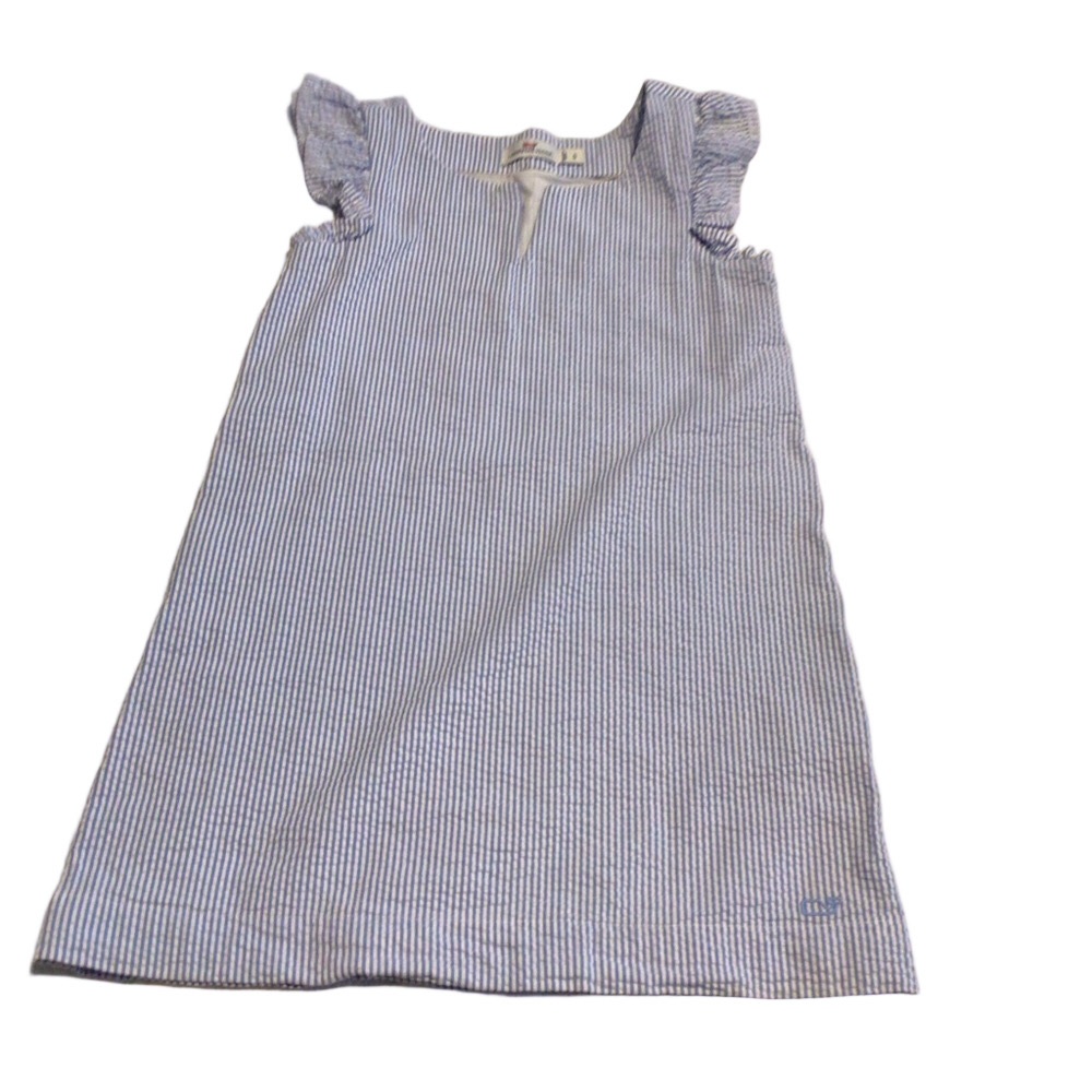 Vineyard Vines Light Blue & White Stripe Sundress Ruffle Sleeves Sz 5